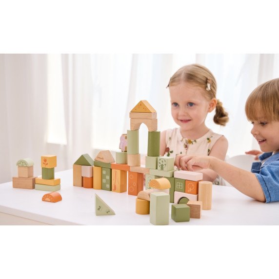 VIGA PolarB Mediniai Kubai Montessori Kubai Gyvūnai 50 vnt.
