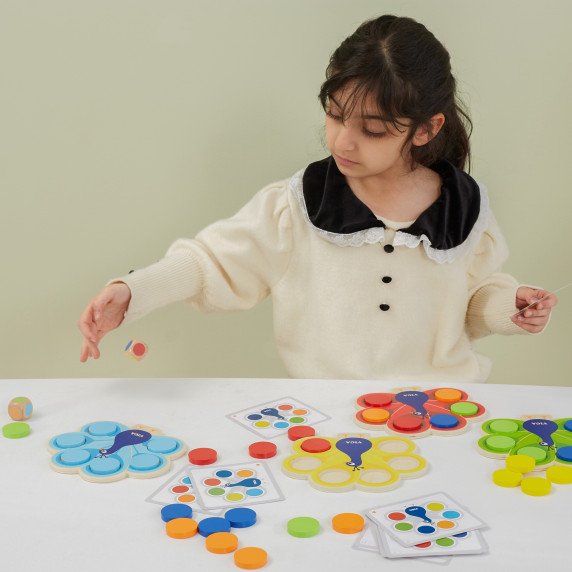 VIGA medinis matematikos spalvų žaidimas Paukščio uodega Montessori + kortelės