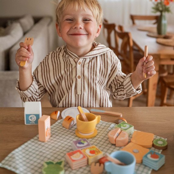 TOOKY TOY Pikniko rinkinys maisto pjaustytuvu su velkru Pusryčių rinkinys
