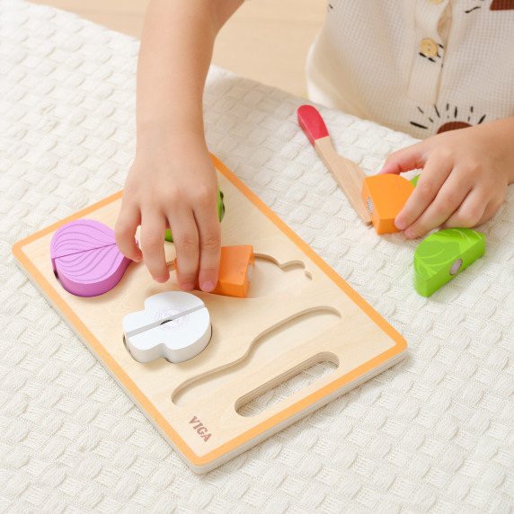 VIGA medinis Montessori edukacinis dėlionės daržovės pjauti
