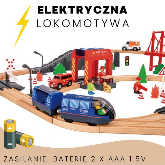 Tooky Toy Medinis Elektrinis Traukinys Gaisrinės Gelbėjimo Pareigūnų Garso Efektai 70 vnt. FSC
