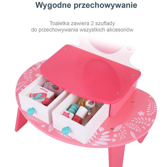 TOOKY TOY Rožinis medinis makiažo staliukas su veidrodžiu