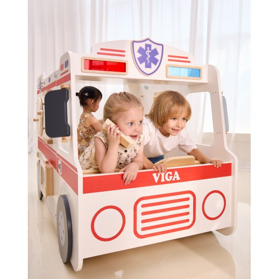 VIGA Didelis Medinis Greitosios Pagalbos Ambulanso Rinkinys Ambulansas mažiems gelbėtojams Aksesuarai 25 vnt.