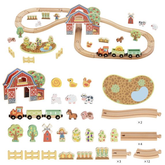 TOOKY TOY Medinė ūkininkavimo traukinio rinkinys 48 vnt.