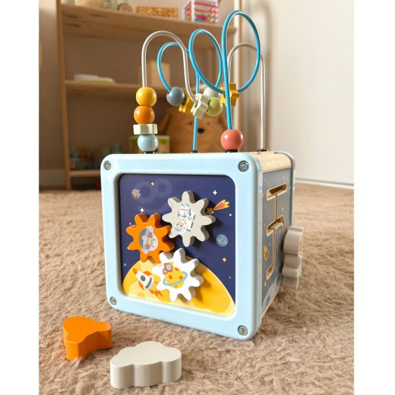 TOOKY TOY Medinis veiklos kubas Erdvės rūšiavimo labirintas