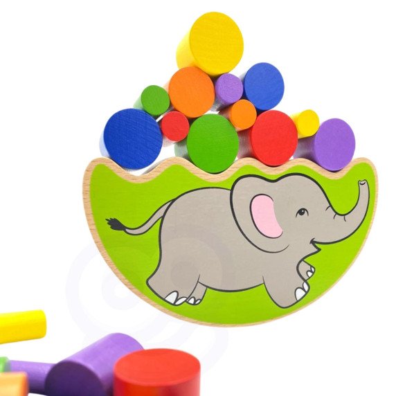 VIGA medinis balansuojantis elefantas Montessori galvosūkis