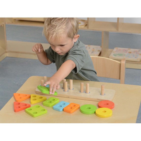 MASTERKIDZ Mediniai formų rūšiavimo blokai Montessori spalvomis
