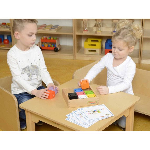 MASTERKIDZ Puodeliai ir Kvadratiniai Blokeliai Mediniai Žaislai Montesori Spalvų Rūšiavimo Žaidimui