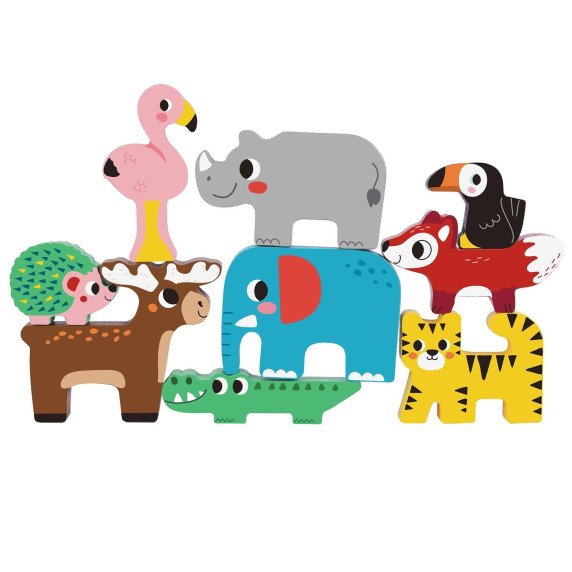 TOOKY TOY Mediniai Kubeliai Puzzle Gyvūnai Montessori 9 vnt.