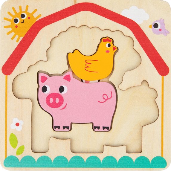 TOOKY TOY Medinis Montesori galvosūkis daugiasluoksnis lentoje Gyvūnai ūkyje 7 vnt.