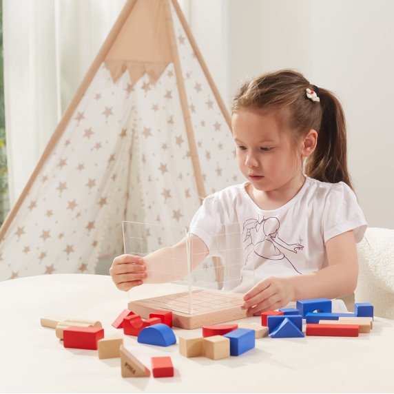 VIGA Mediniai statybiniai žaidimai 3D Montessori blokai