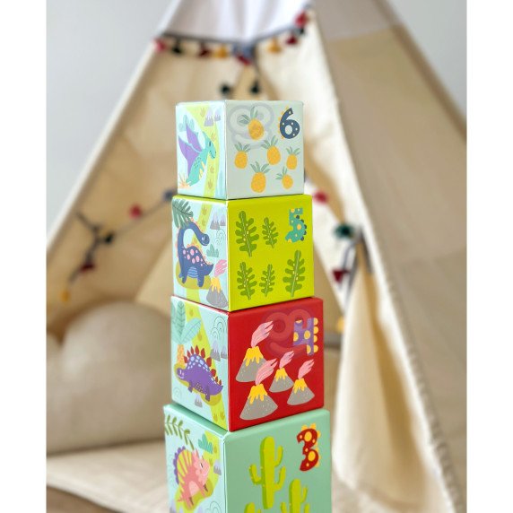 TOOKY TOY Mediniai blokai švietimo galvosūkis + 6 žaidimo figūros 12 vnt.