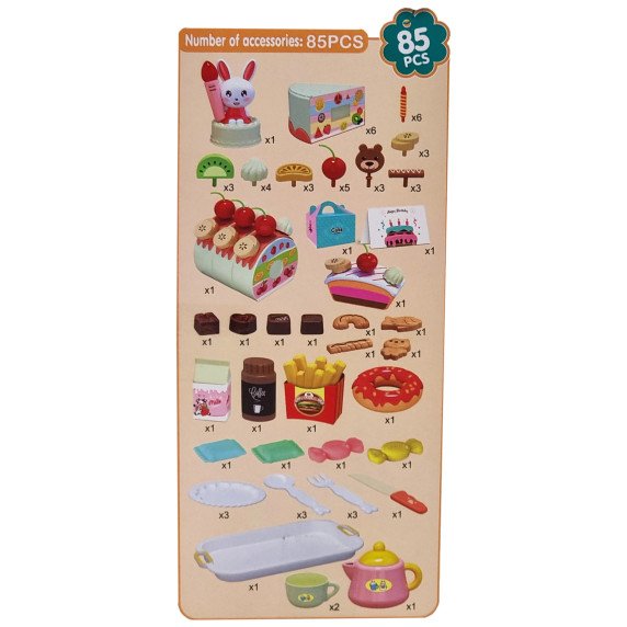 WOOPIE Saldainių gimtadienio tortas pjaustyti + arbatos rinkinys 85 vnt.