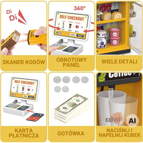 WOOPIE Mini Market Interaktyvus Kasa Skeneris Priedai Garsai Šviesa