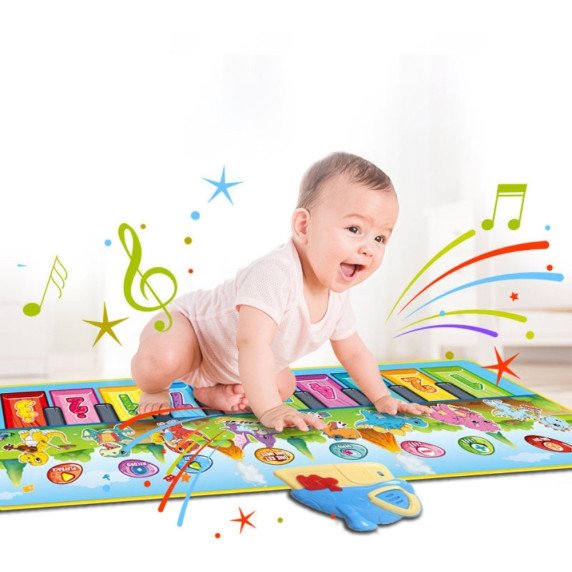 WOOPIE Muzikinis Kilimas XXL Dinozaurai 2 viename Pianinas 8 melodijos 110cm