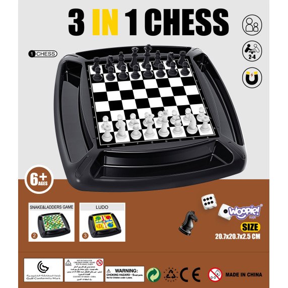 WOOPIE 4-in-1 stalo žaidimų rinkinys: Šaškės, Šachmatai, Ludo, Laukų ir Gyvatės