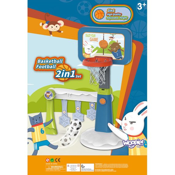 WOOPIE 2-in-1 rinkinys Krepšinio Futbolo Tinklu + Kamuolys + Pompa