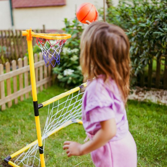 WOOPIE 2-in-1 Krepšinio rinkinys: Futbolo vartai + kamuoliai ir pompa