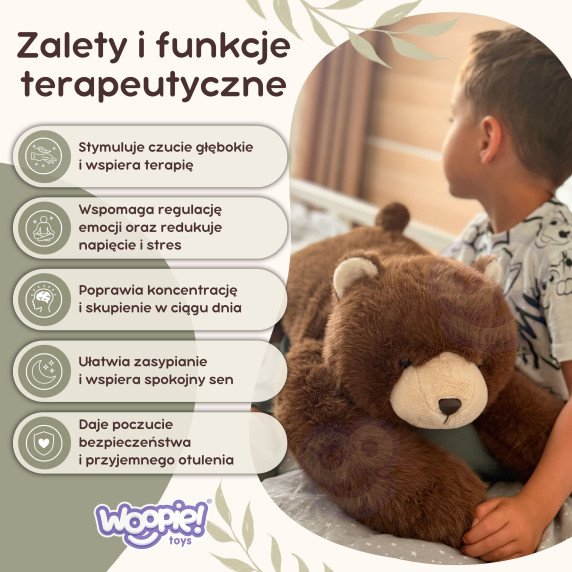 WOOPIE Svorio užkrautas žaislinis žaislas Teddy Bear Bruno Anti-stress Sensory Heavy Bear Pūkuotas žaislas 65cm 1500g