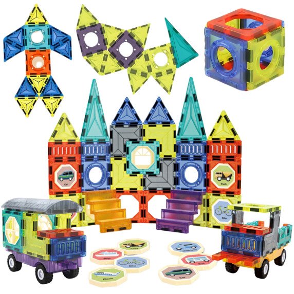 WOOPIE Magnetiniai Blokai 3D Rinkinys Pilies Transporto Priemonės 71 vnt.