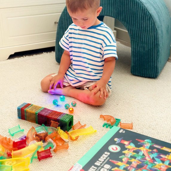 WOOPIE Magnetinė konstrukcijų rinkinio 3D šviesuolių takelio ugdymo lovos 105 vnt.