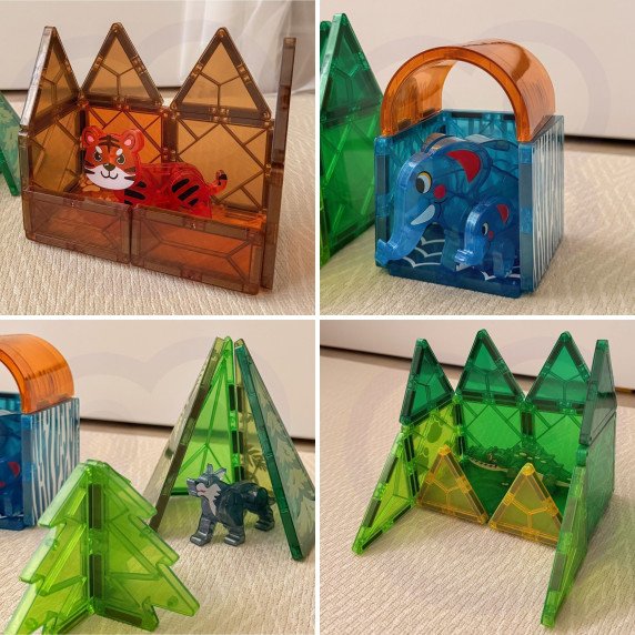 WOOPIE Magnetai statybiniai blokai 3D mokymo rinkinys Džiunglių gyvūnai 45 vnt.