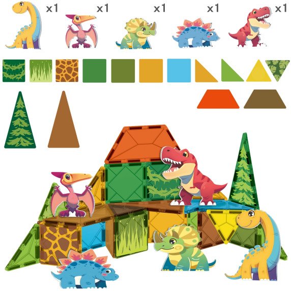WOOPIE Magnetiniai statybiniai blokai 7,5 cm Dino 30 vnt.