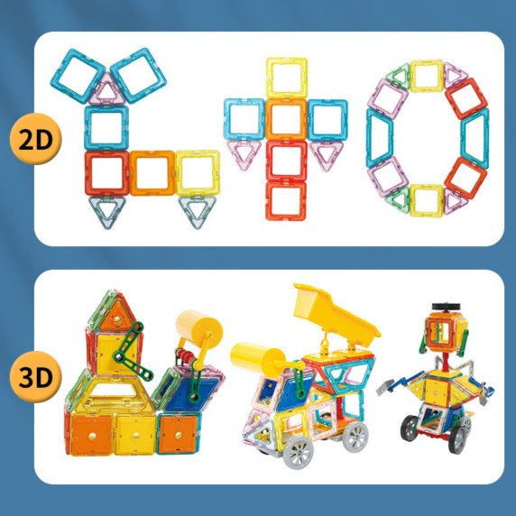 WOOPIE Magnetiniai Blokai Įvairių Spalvų 3D Transporto Priemonių STEAM Rinkinys 80 vnt.