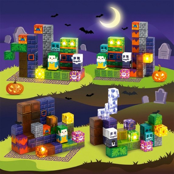 WOOPIE Magnetinės Blokai Švieslentės Halloweenui 63 vnt.