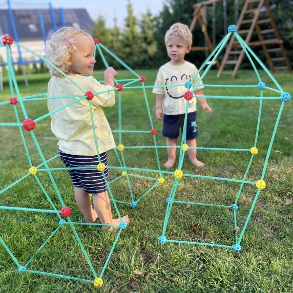 WOOPIE Didelių Blokų Statybos Palapinės Rinkinys Šiaudai Vamzdeliai 128 vnt.