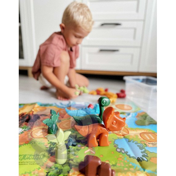 WOOPIE 2-in-1 Statybos rinkinys Dinosaurų stalo žaidimas + 46 kauliukai