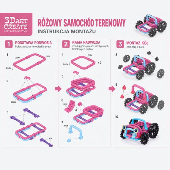 WOOPIE Minkštos 3D konstrukcijos blokai 44 vnt. Rožinis visureigis
