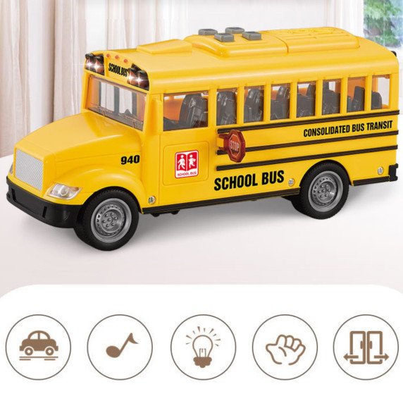 WOOPIE interaktyvus elektrinis mokyklinis autobusas 1:20 su šviesa ir garsu, dovana