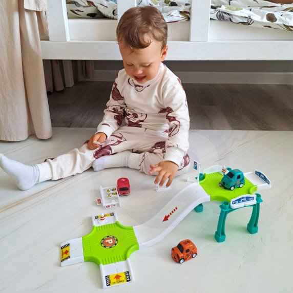 WOOPIE Takelio Aikštelės automobilių stovėjimo aikštelė Degalinės kelio ženklai + 3 automobiliai
