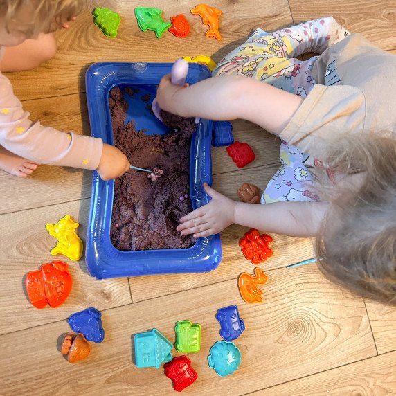 WOOPIE kinetinis smėlis 0,8 kg rinkinys krepšelyje su formomis + /