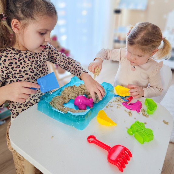WOOPIE Kinetic Sand 0,5 kg stalo rinkinys su formomis