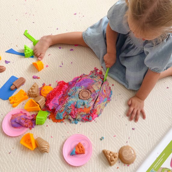 WOOPIE Kinetic Sand 6 spalvos 1,2 kg restorano stalo rinkinys su formomis