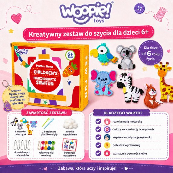 SIUVIMO RINKINYS VAIKAMS PASIDARYK PATS Vilnonių Raktų Pakabukai Gyvūnai