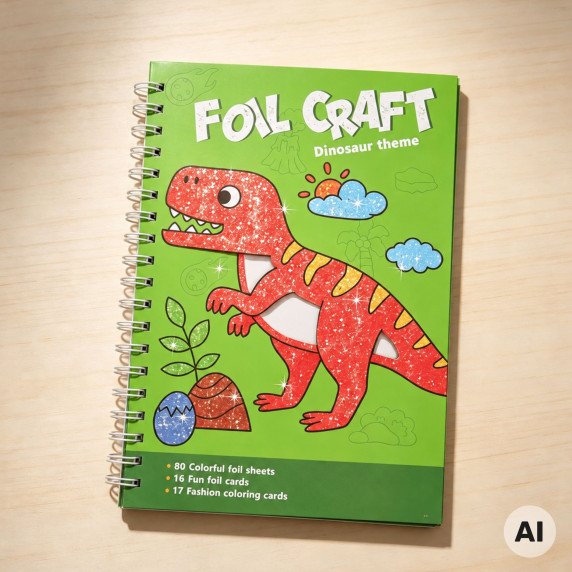 WOOPIE Meno Rinkinys Folija Koliažo Spalvinimo Knyga Dinosauras 121 vnt.