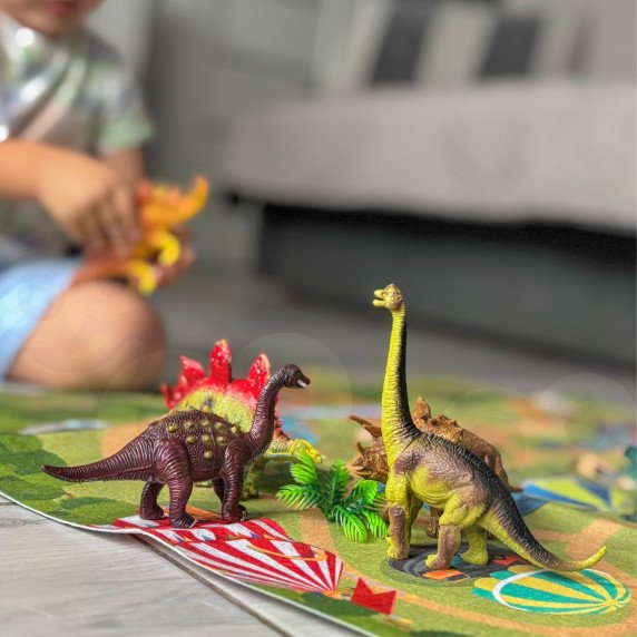 WOOPIE Dinozaurų figūrėlių rinkinys 16 vnt. + Kilimas + Skrynėlė