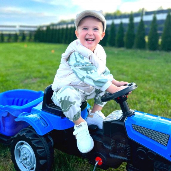 WOOPIE Pėdomis Vairuojamas Traktorius Farmer GoTrac MAXI PLUS su Puspriekabės mėlynomis Tyliais Ratais