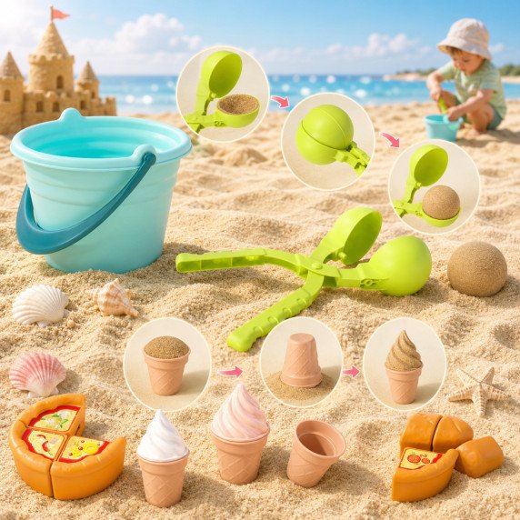 WOOPIE Smėlio rinkinys FUN ICE CREAM 2-in-1 Ledų gamybos įrenginys Śniežek 15 vnt.