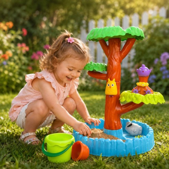WOOPIE Water Table 2in1 Smėlio dėžė Laimingas medis 8 priedas.