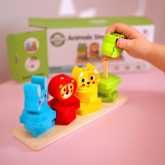 WOOPIE GREEN Montessori galvosūkių piramidės gyvūnai 27 vnt FSC