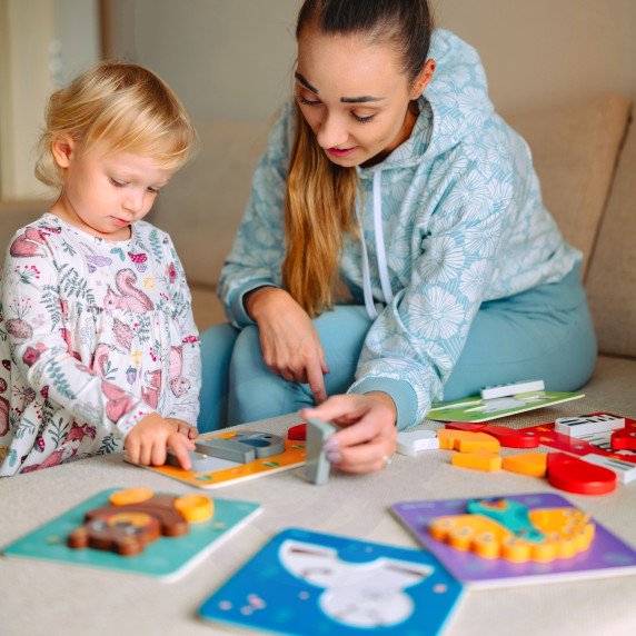 WOOPIE GREEN Mediniai galvosūkiai su gyvūnais Montessori FSC 34 vnt.