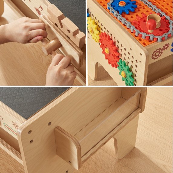 MASTERKIDZ Medinis STEAM darbastalis su priedais (85 x 50 cm)