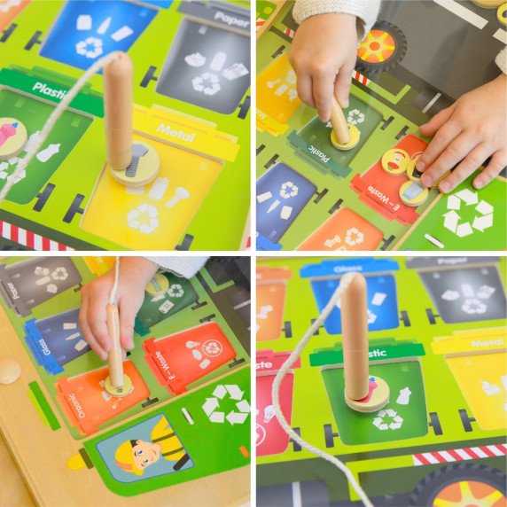 MASTERKIDZ Magnetinė lentelė su atliekų rūšiavimu Montesori pervežimo automobilis