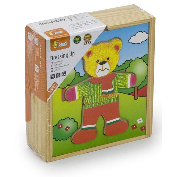 VIGA Medinis galvosūkis Mokomasis galvosūkis Teddy Bear berniukui apsirengti