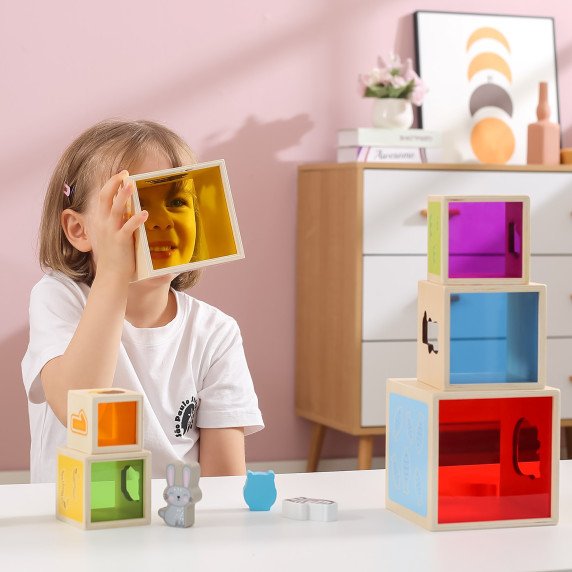 VIGA mediniai piramidės galvosūkio blokai rūšiuotojas Montessori