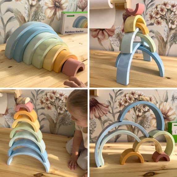 TOOKY TOY Pastel Puzzle mediniai Montessori vaivorykštės blokai
